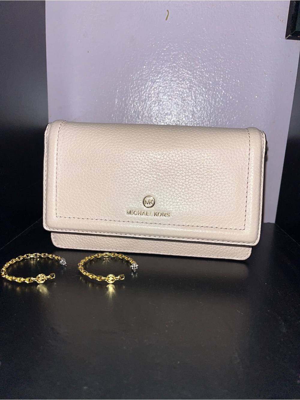 Michael Kors Pebbled Leather Flap Wallet Crossbody in Pale Pink
